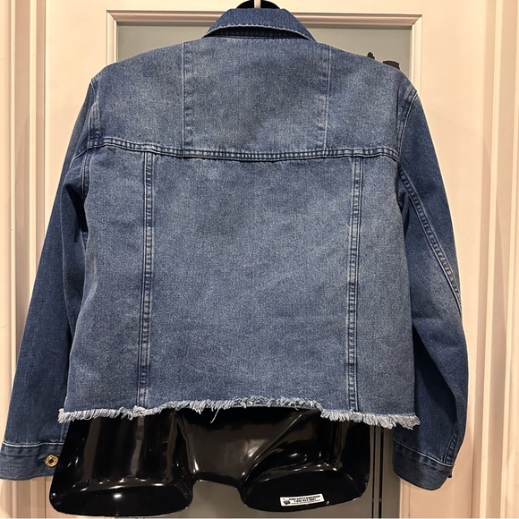 MICHAEL KORS MK Logo Cropped Stretch Denim Jean Jacket S Blue Gold Buttons M - Picture 2 of 12